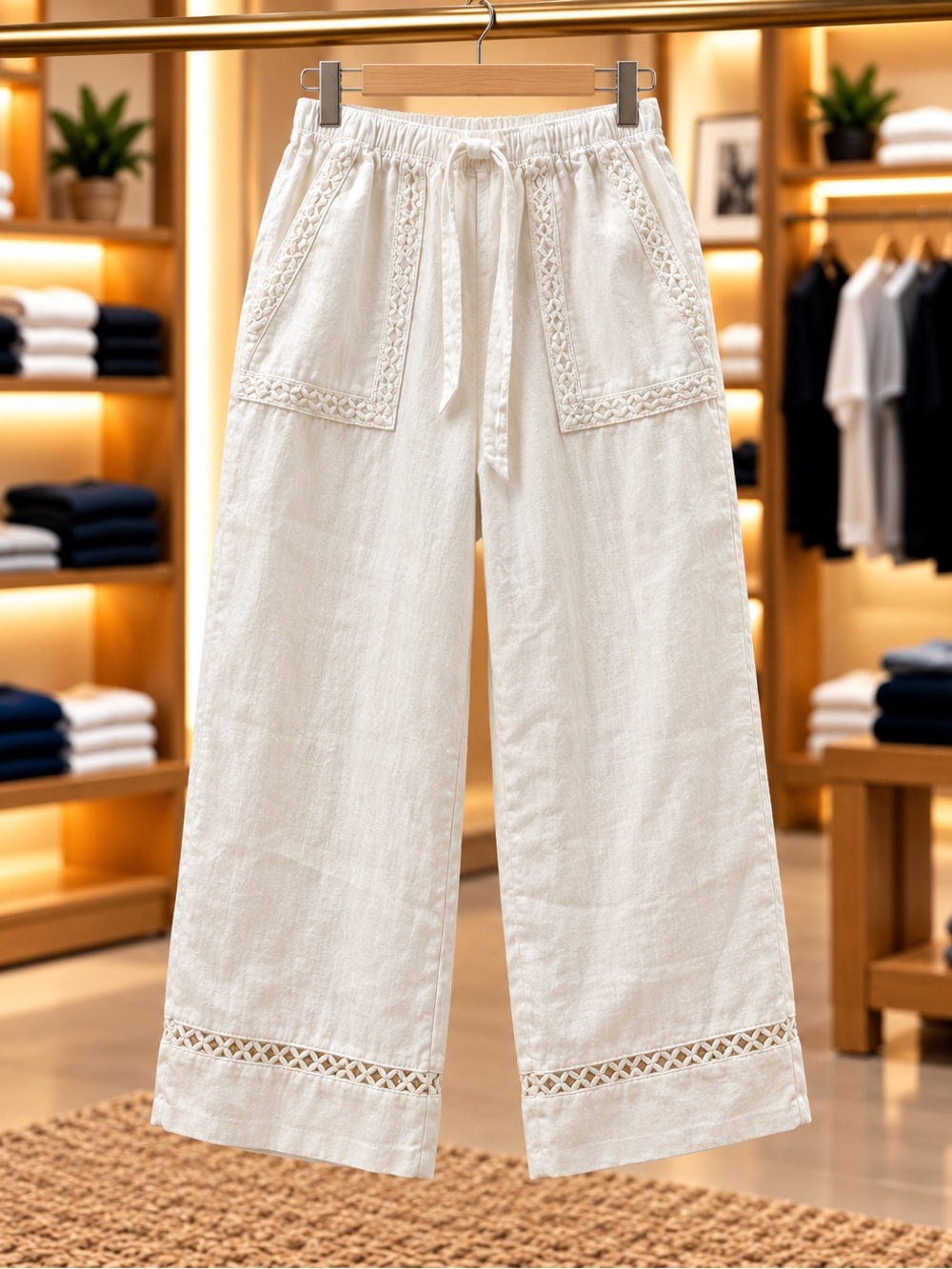 White Linen Wide Leg Pants